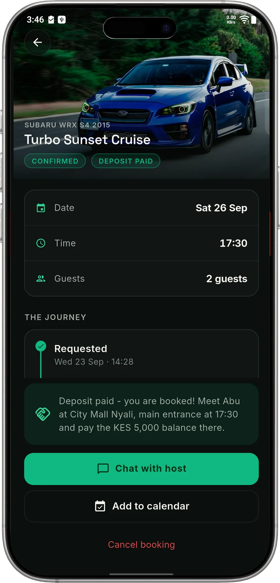 A confirmed booking with the meeting point and time