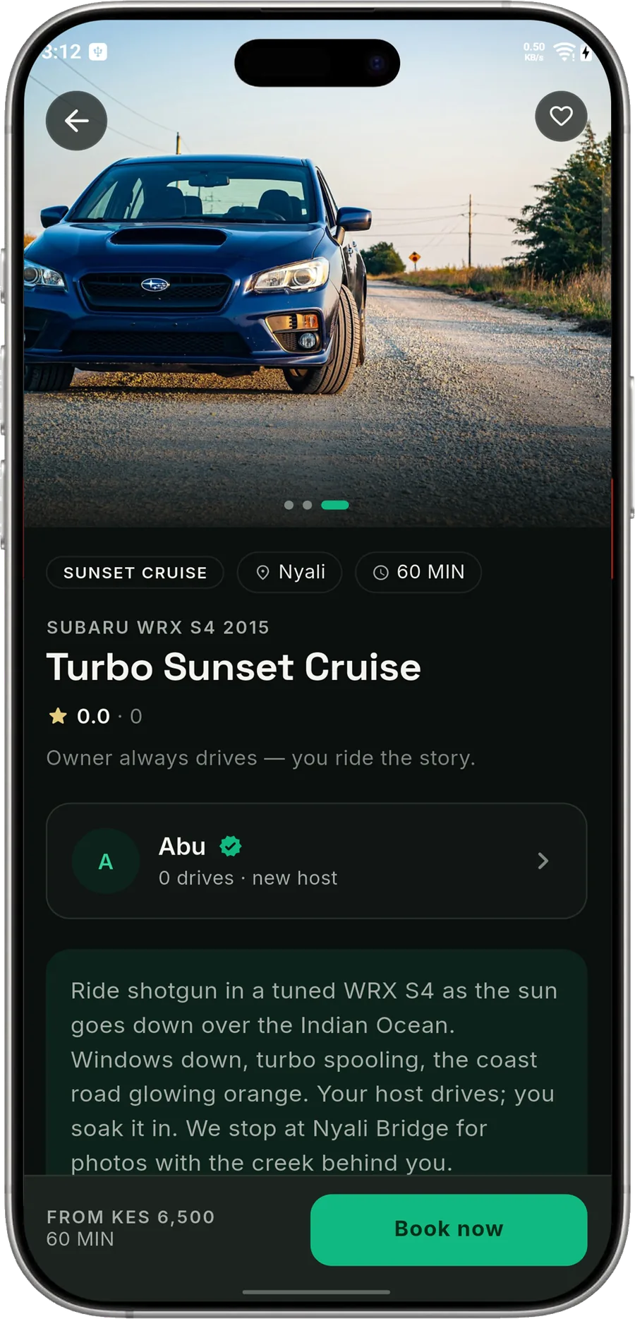 A Turbo Sunset Cruise listing with its gallery, host and price